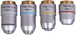 Набор планахроматических объективов Levenhuk MED 900 4x, 10x, 40xs, 100xs (масляный)