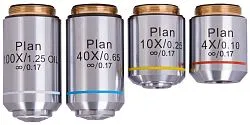 Набор планахроматических объективов Levenhuk MED 1000 4x, 10x, 40xs, 100xs (масляный)