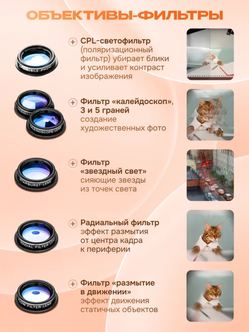 Набор объективов для смартфона Levenhuk Lens S10,  10