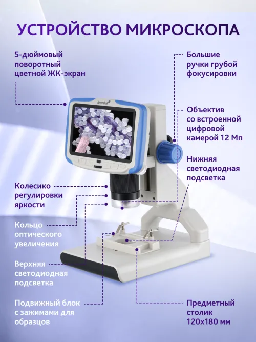 Микроскоп цифровой Levenhuk Rainbow DM500 LCD,  21