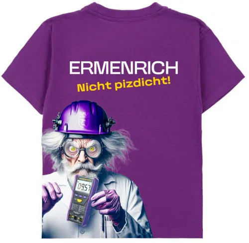 Фирменная футболка Ermenrich «Nicht pizdicht! Сумасшедший электрик», фиолетовая, размер XL,  2