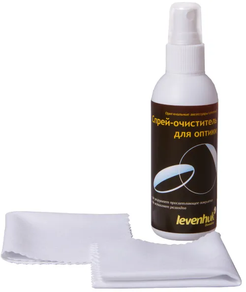 Набор для ухода за оптикой Levenhuk (2 салфетки 15x15 см, спрей 95 мл),  2