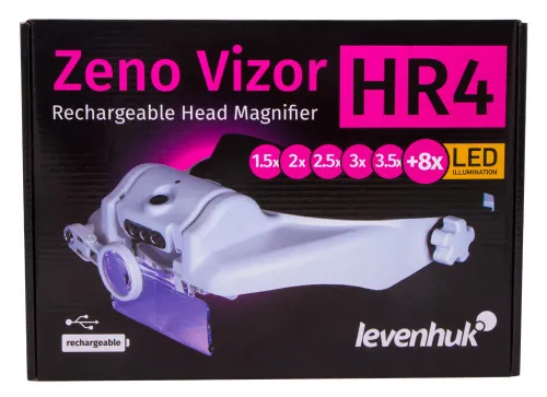 Лупа налобная с аккумулятором Levenhuk Zeno Vizor HR4,  12